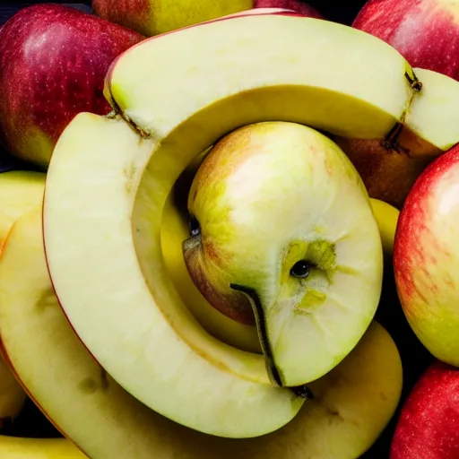 Image similar to close up image of a apple slice with banana in background #foodphoto