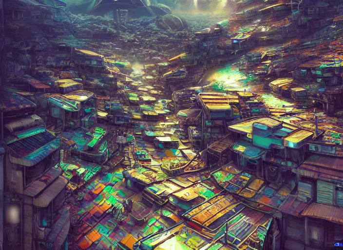 Prompt: favela spaceship, outer space environment, scenery, professional, award - winning, trending on artstation, hyper detailed, realistic, beautiful, emotional, shiny, colorful, picture