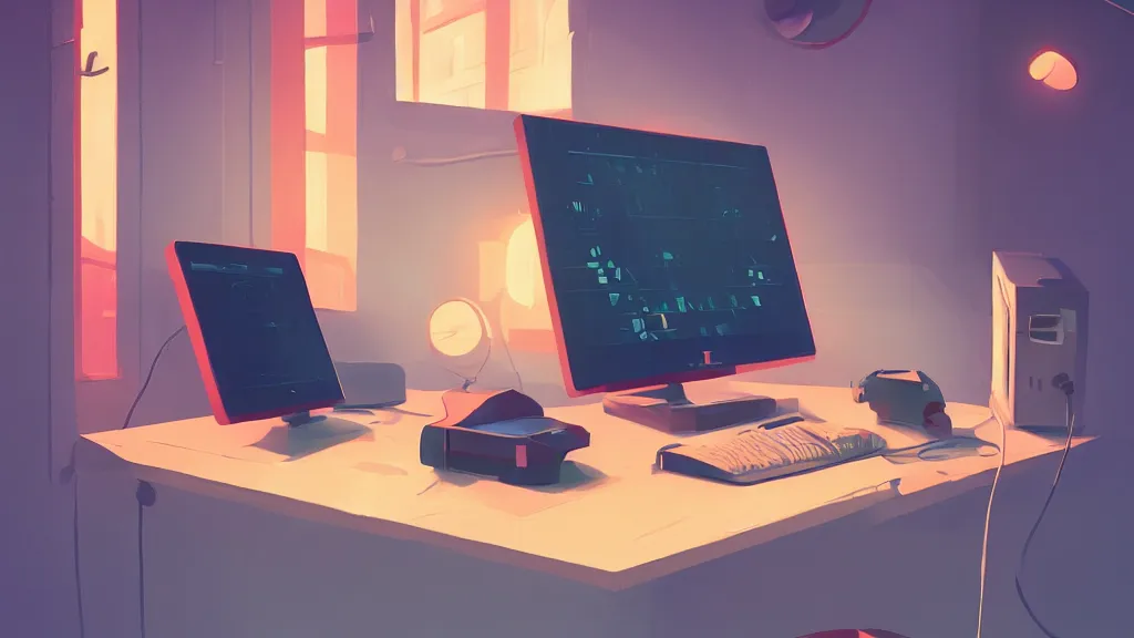 Image similar to stylized minimalist retro computer, loftis, cory behance hd by jesper ejsing, by rhads, makoto shinkai and lois van baarle, ilya kuvshinov, rossdraws global illumination