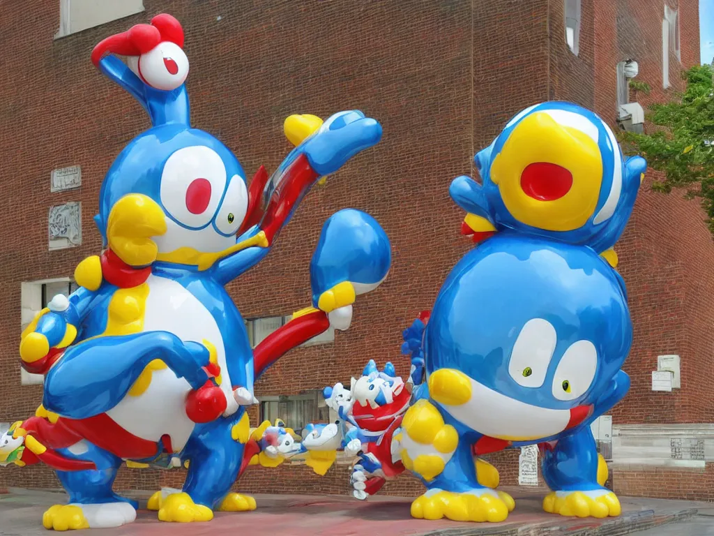 Prompt: Jeff Koon’s Doraemon Dorami Fractal Dragon statue, painted by Hajime Soryama