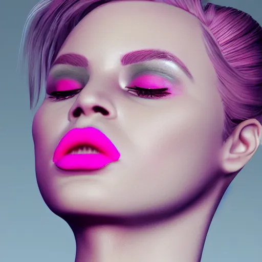 Prompt: pink lipstick with a face on it, realistic, detailed, pretty, octane render, studio lighting