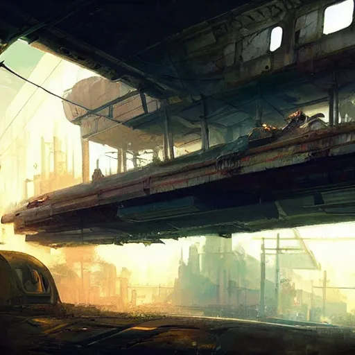 Prompt: a retrofuturistic train driving trough dystopian hellscape, long shot, lumnious, magical, atmospheric, urban concept art, backlighting, by greg rutkowski *, martin mottet, maya takamura, and william turner