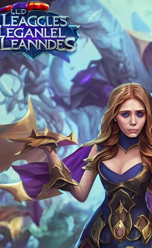 Image similar to Elizabeth Olsen as a character in the game League of Legends, with a background based on the game League of Legends, detailed face, old 3d graphics