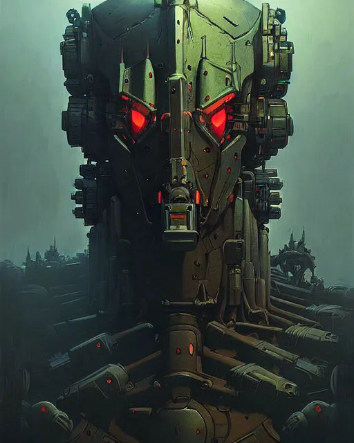 Image similar to bastion from overwatch, evil sinister robot, character portrait, portrait, close up, concept art, intricate details, highly detailed, horror poster, horror, vintage horror art, realistic, terrifying, in the style of michael whelan, beksinski, and gustave dore