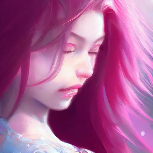 Image similar to teen girl, pink hair, gorgeous, amazing, elegant, intricate, highly detailed, digital painting, artstation, concept art, sharp focus, illustration, art by Ross tran