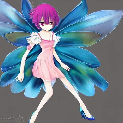 Beautiful anime fairy with shiny blue wings, cyan - Stock Illustration  [64392344] - PIXTA
