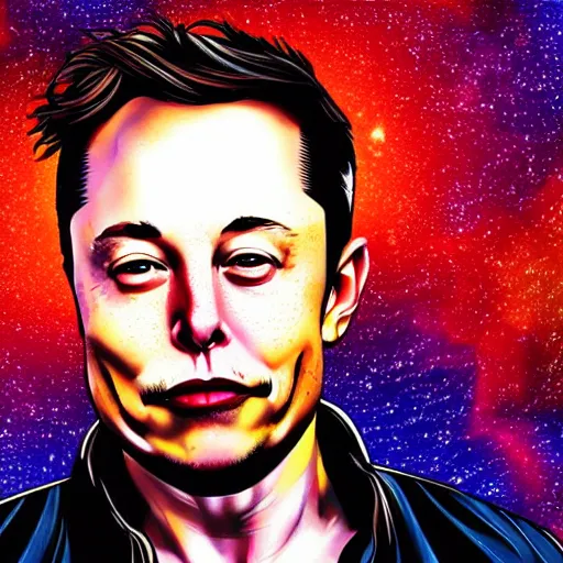 Image similar to a portrait of elon musk crying with a psychedelic background