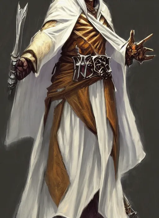 Prompt: white cloak holy priest, ultra detailed fantasy, dndbeyond, bright, colourful, realistic, dnd character portrait, full body, pathfinder, pinterest, art by ralph horsley, dnd, rpg, lotr game design fanart by concept art, behance hd, artstation, deviantart, hdr render in unreal engine 5