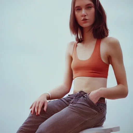 Image similar to realistic photoshoot for a new new balance lookbook, color film photography, portrait of a beautiful person, in style of Addy Campbell, 35mm, graflex