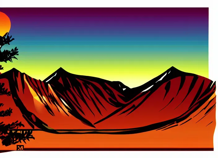 Image similar to vector illustration of a sunset over a mountain