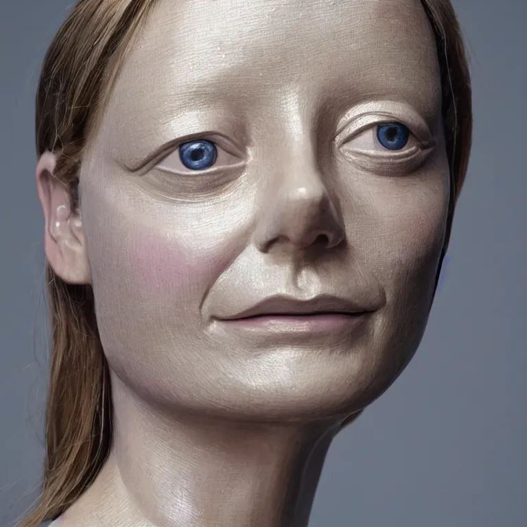 Prompt: beautiful close - up studio photograph of colorful postmodern portrait sculpture of jodie foster, beautiful symmetrical!! face accurate face detailed face realistic proportions, made of spray - painted beeswax on a pedestal by ron mueck and matthew barney and greg rutkowski, hyperrealism cinematic lighting shocking detail 8 k