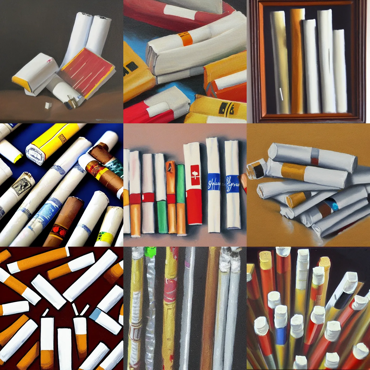 Prompt: painting of a full pack of cigarettes