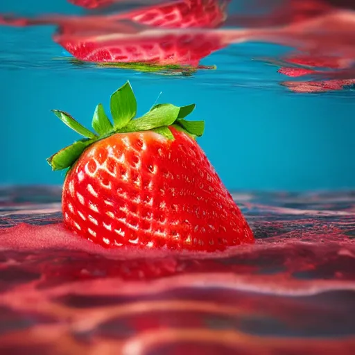 Prompt: half cut slices strawberry, splash underwater! photoshop edit, golden ratio