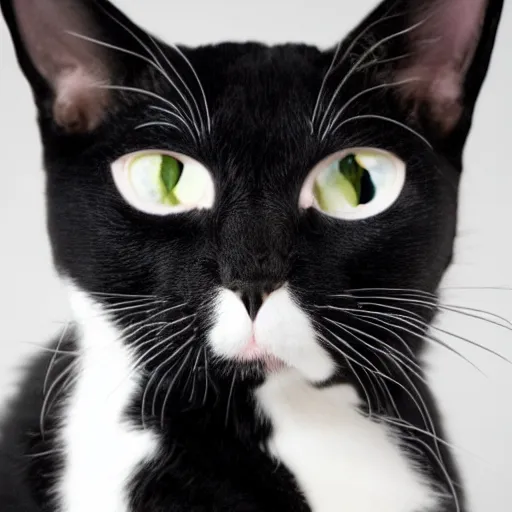 Prompt: A black and white cat with a mask