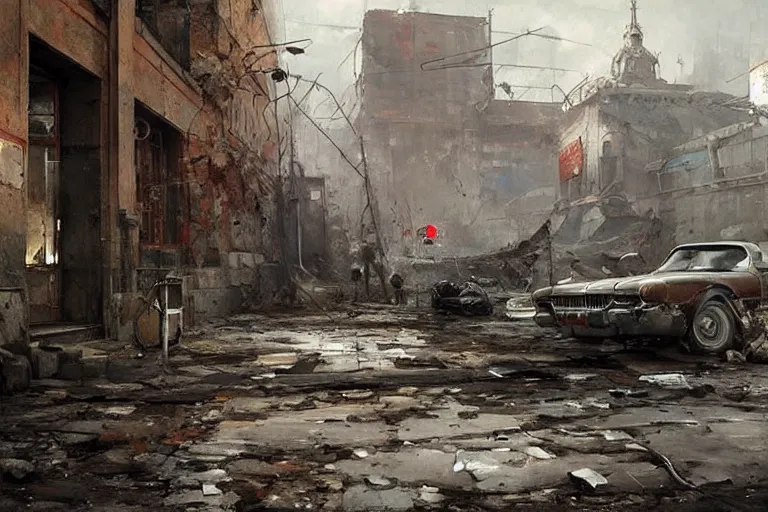 Prompt: derelict soviet street cinematic clean art darek zabrocki,