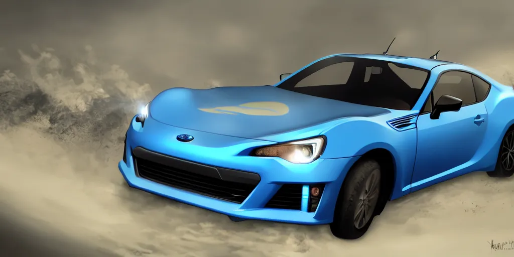 Prompt: video game concept art, blue subaru brz, cell - shaded, 4 k, ultra - high definition, unreal engine, 8 k