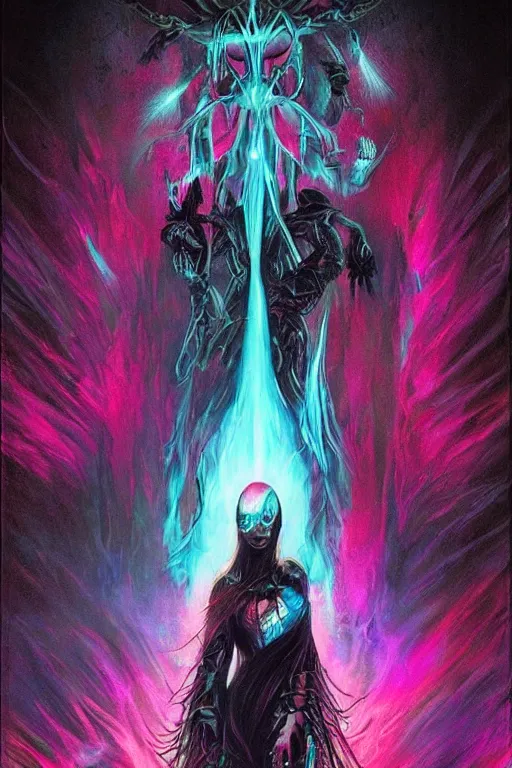 Prompt: thorn - psion, art by ciruelo cabral and john picacio, trending on artstation, bioluminescence aerial view gothic, movie poster, vibrant colors, infrared, street art