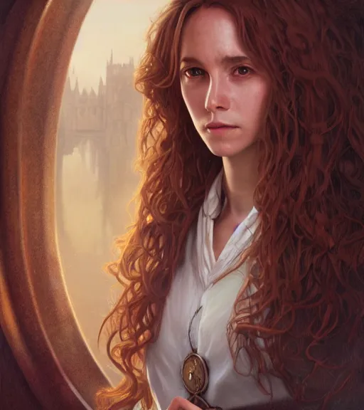 Image similar to ultra realistic illustration, hermione granger from the chamber of secrets, intricate, elegant, highly detailed, digital painting, artstation, concept art, smooth, sharp focus, illustration, art by artgerm and greg rutkowski and alphonse mucha