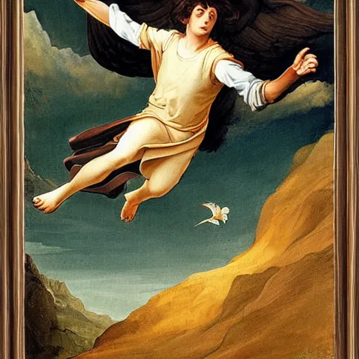 Image similar to a beautiful painting of harry potter flying on a broom by Philipp Otto Runge, masterpiece, Extremely detailed