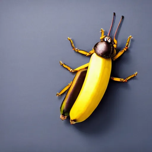 Prompt: A big bug eating a banana