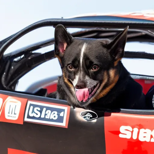 Image similar to a dog driving a race car