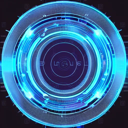 Image similar to blue circular hologram, sci - fi, ai