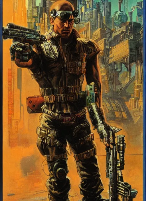 Image similar to cyberpunk mercenary. portrait by clyde caldwell and jean giraud and anton otto fischer and john philip falter and will eisner and gil elvgren