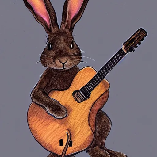 Prompt: a rabbit playing guitar, realistic anime art