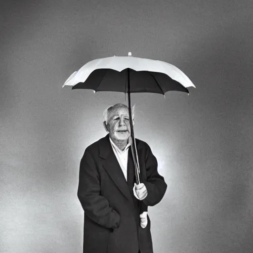 Prompt: portrait photo of an old man holding an umbrella