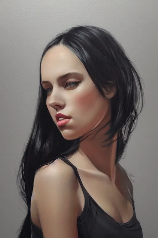 Image similar to portrait of a beautiful woman, black hair, attractive, casual, modern, highly detailed, concept art, smooth, sharp focus, illustration, art by thomas saliot