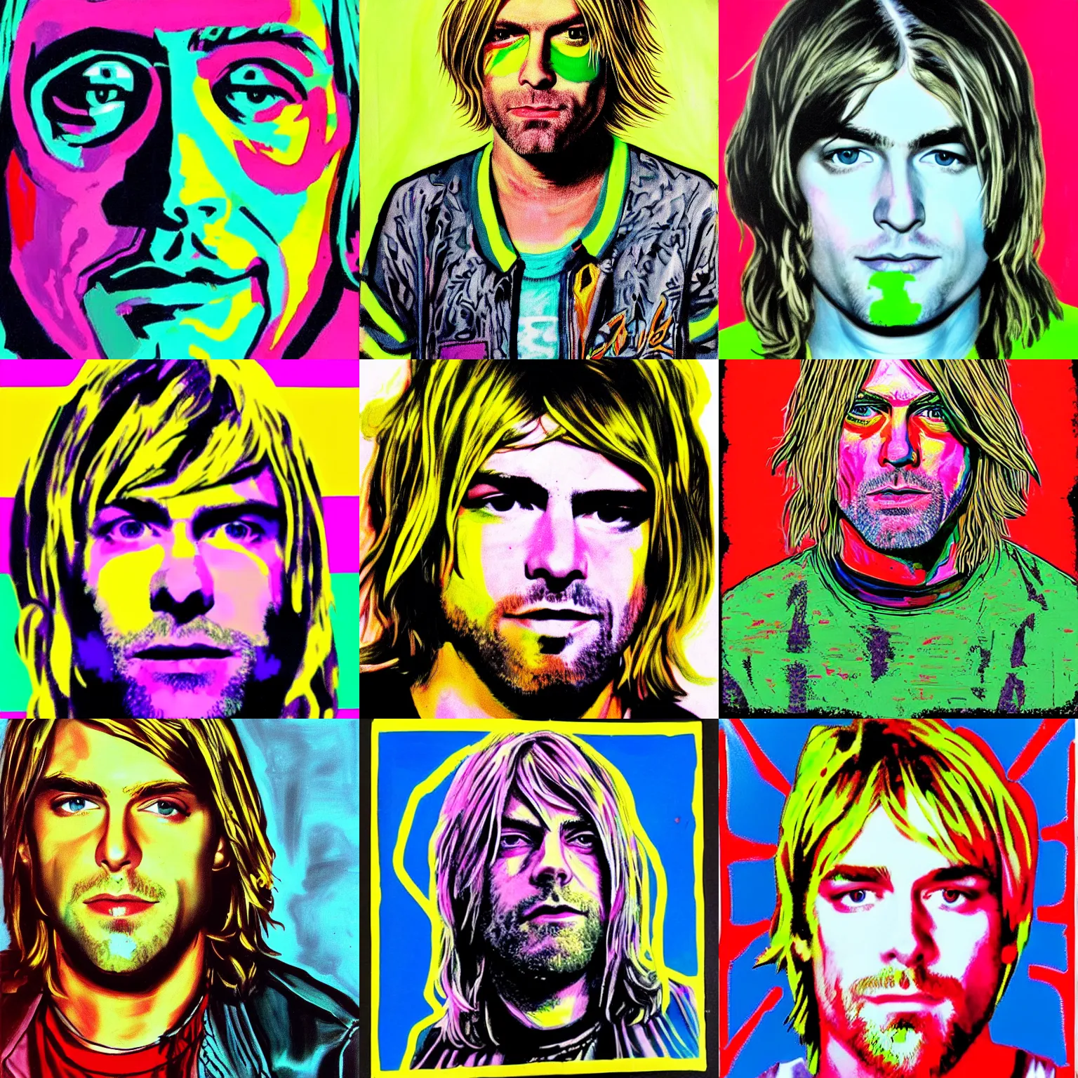 Prompt: kurt cobain dayglo portrait