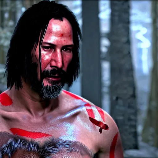 Image similar to Keanu Reeves in the God of War game