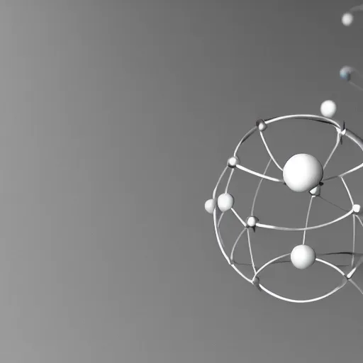 Prompt: classic model of atoms, made out of glass marbles and chrome steel rods, octane render, studio light