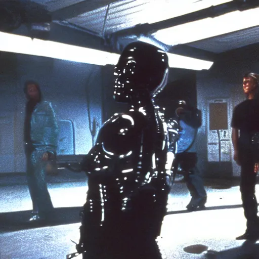 Image similar to Terminator film scene, atmospheric light, terminator factory, 1980s cinematography, still from the film - 640