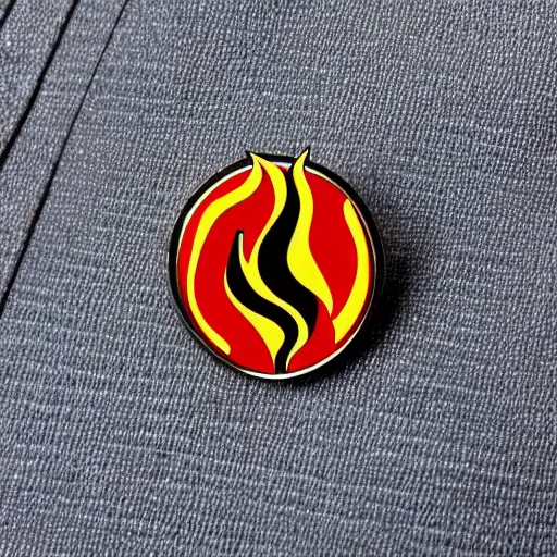 Image similar to a diamond enamel pin depicting a minimalistic clean illustration fire flames warning label, smooth curves