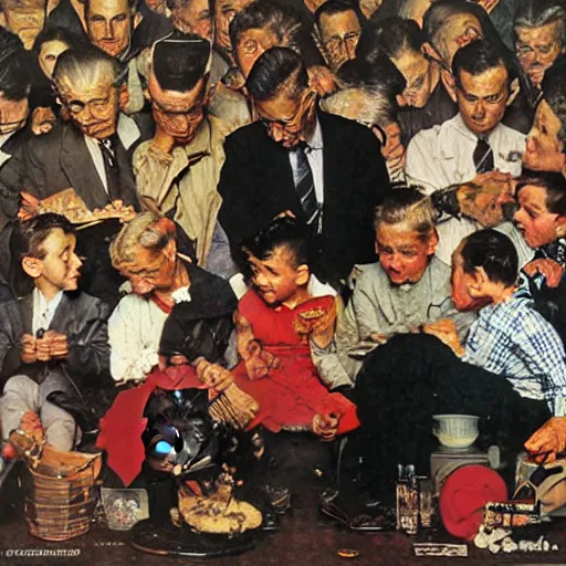 Prompt: insider trading by norman rockwell