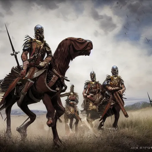 Prompt: a realistic image of Moa cavalry