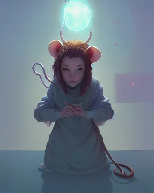 Image similar to highly detailed vfx portrait of a cute little rat casting light magic, unreal engine, greg rutkowski, loish, rhads, beeple, makoto shinkai and lois van baarle, ilya kuvshinov, rossdraws, tom bagshaw, alphonse mucha, global illumination, detailed and intricate environment