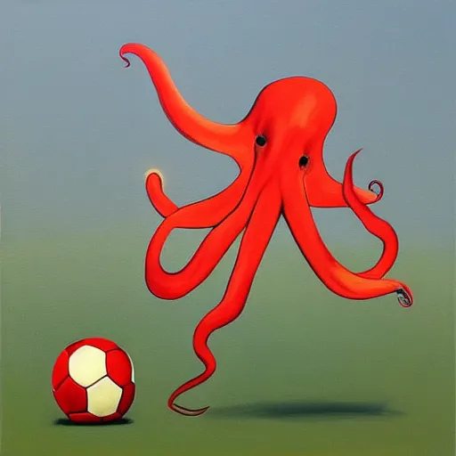 Image similar to photo - realistic painting of octopus plying soccer