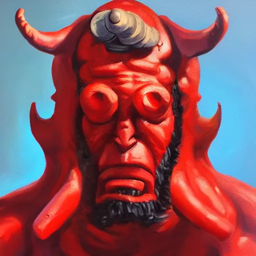 Image similar to Oil painting of Hellboy very detailed 4K quality
