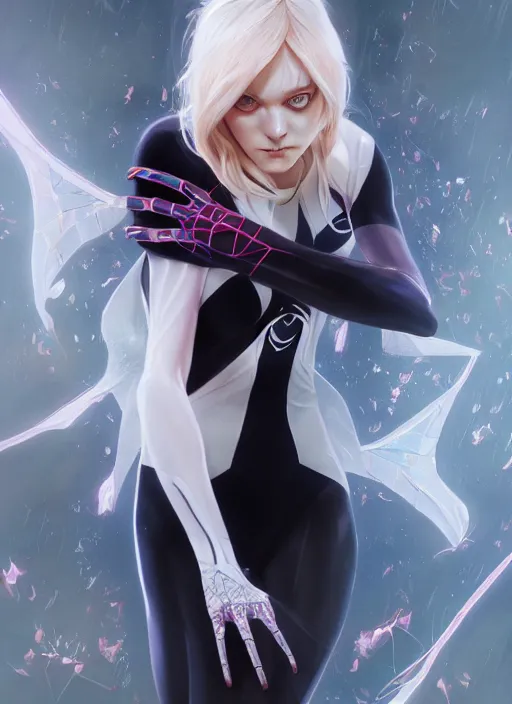 Image similar to ultra realistic illustration, emily clarke as spidergwen anime, intricate, elegant, highly detailed, digital painting, artstation, concept art, smooth, sharp focus, illustration, art by artgerm and greg rutkowski and alphonse mucha and wlop