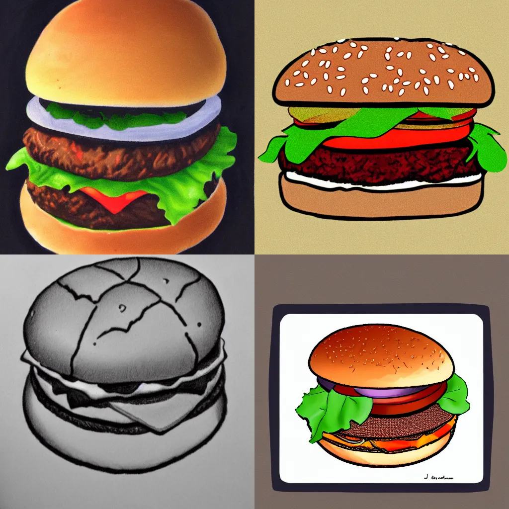 Prompt: hamburger, drawn by Joe Fanton