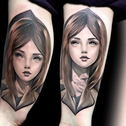 Image similar to tattoo design, beautiful portrait of a girl looking up and to the right by artgerm, artgerm