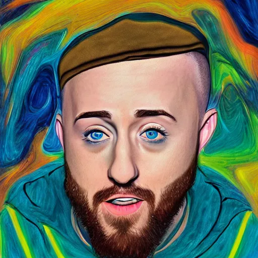 Image similar to hyper realistic abstract mac Miller portrait