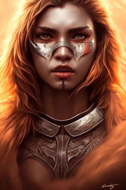 Prompt: warrior, highly detailed, 4 k, hdr, smooth, sharp focus, high resolution, award - winning photo, artgerm, photorealistic