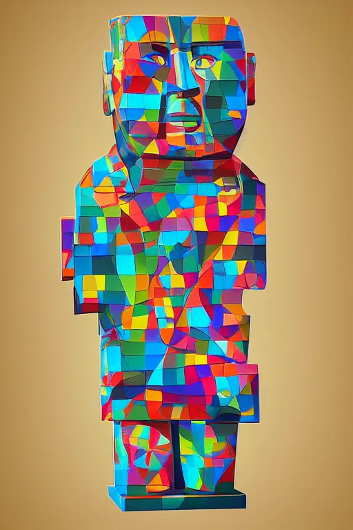 Image similar to cubist moai statue cutout digital illustration cartoon colorful beeple