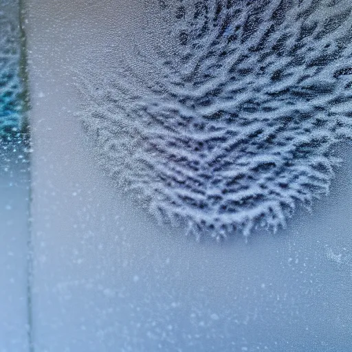 Image similar to a beautiful closeup photo of a frost patterns on a window as a painting of a sheep, hyper realistic, hyper detailed, octane render, raytracing, frost on a window