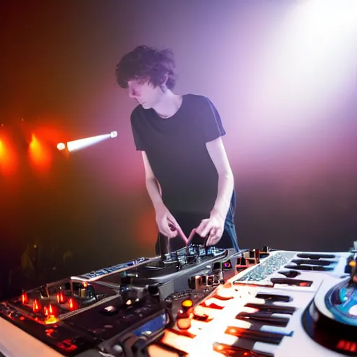Prompt: dj madeon playing a live show on the surface of the sun