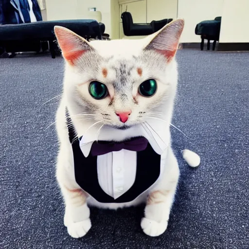 Prompt: photo of a cat wearing a buisness suit