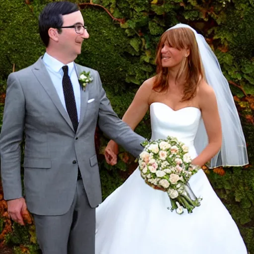 Image similar to john oliver wedding marries a cabbage